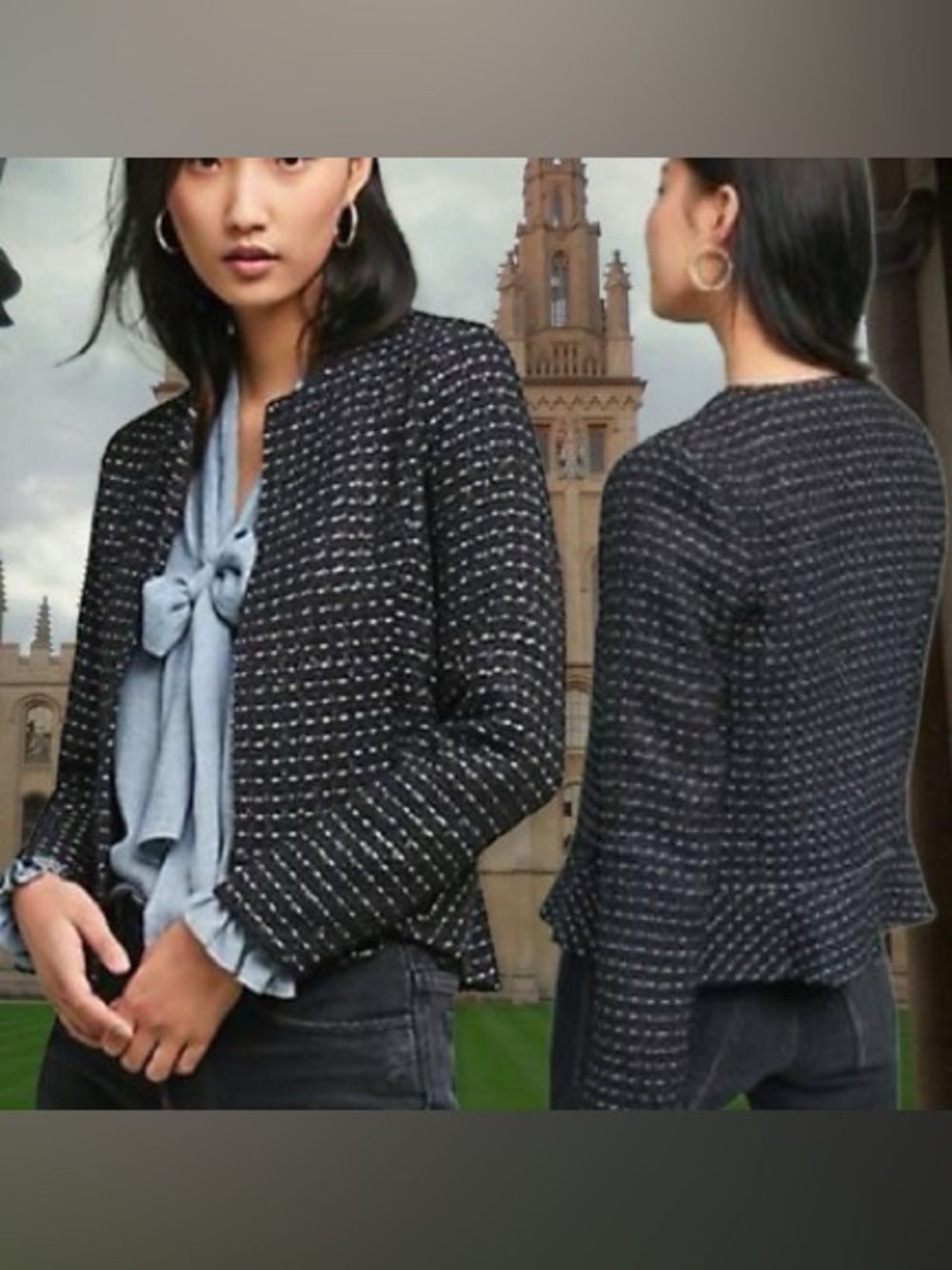 Anthropologie Dolan Left Coast Black Metallic Tweed Peplum Jacket XL business